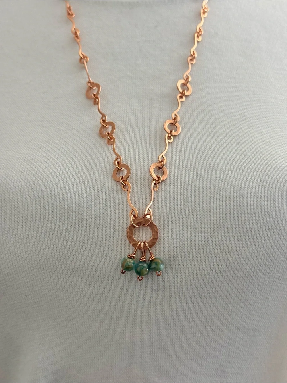 Coastal Style Station Chain Necklace with Green Shell Bead Charms